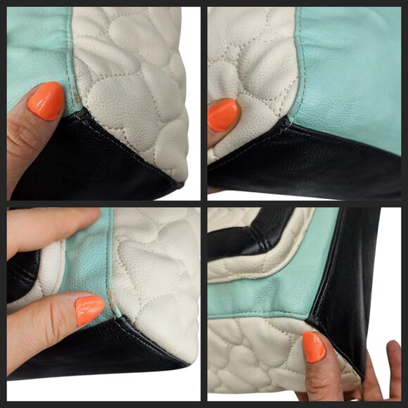 Betsey Johnson Purse Handbag Blue White Quilted Hearts Large Y2k 2000s Black - Picture 12 of 13